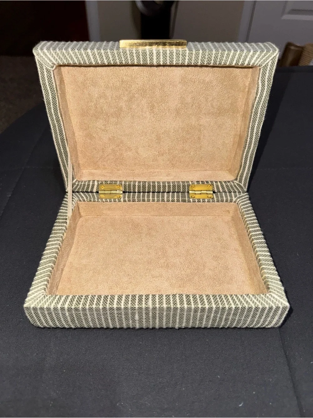 Sage & White Striped Fabric Accessory Box